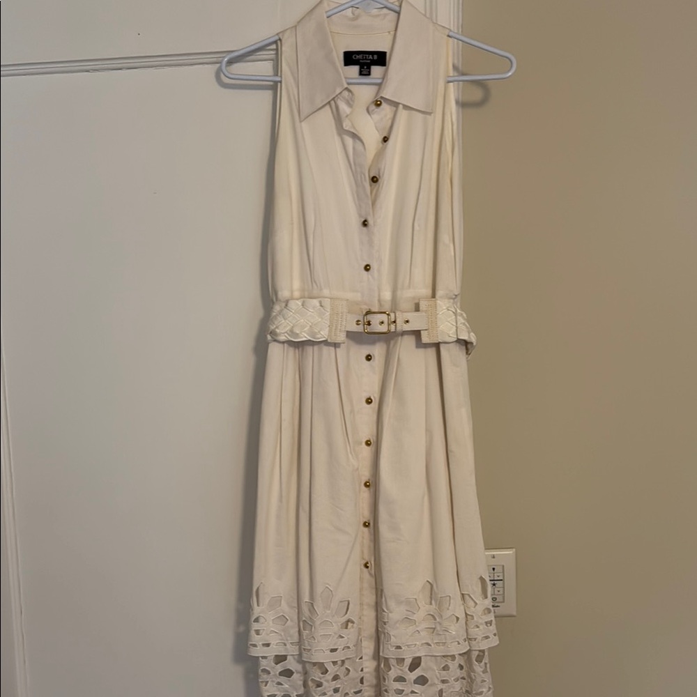Chetta B White Sleeveless Sundress with Notched Collar